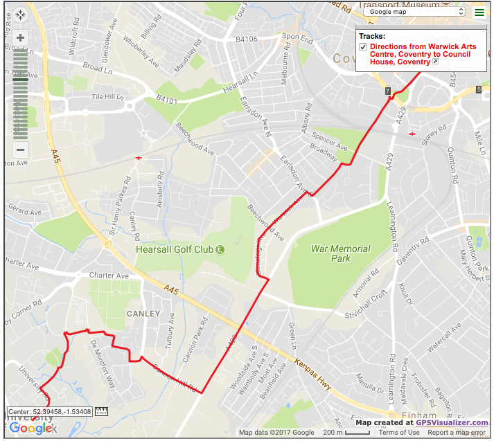 Route from Arts Centre to City Council House
