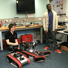 Pinky and Brains the robots with Matthew Dodds and Ortis from the Gadget Show