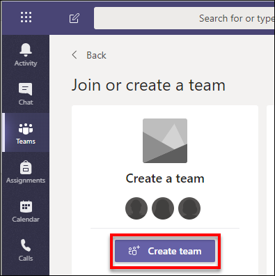Click on the option to Create team