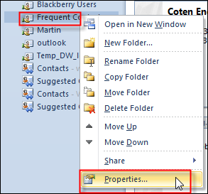 Right click Frequent contacts and select Properties