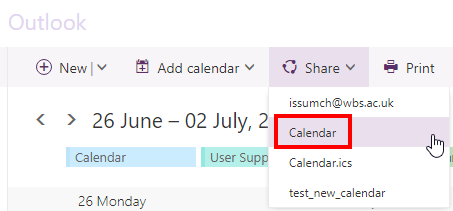 Select the calendar you want to share