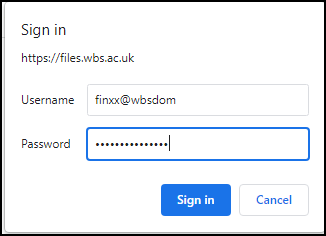 Enter your WBS username appended with @wbsdom
