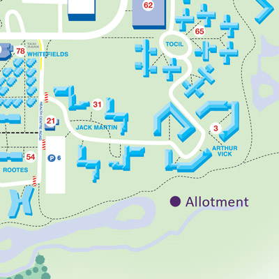 Map showing location of allotment, behind Arthur Vick residences