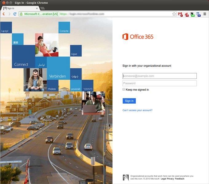 Screenshot: Office 365 sign in page