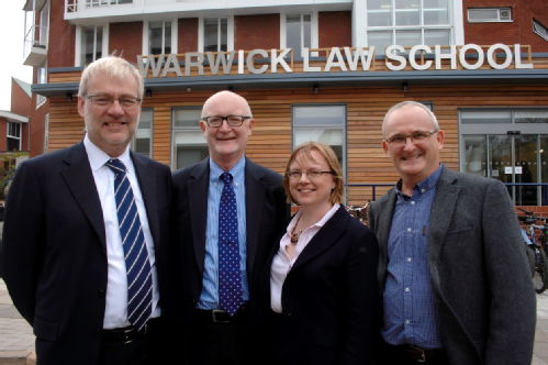 Head of Law School Alan Norrie, Vice-Chancellor Professor Nigel Thrift, Director of Administration Maria Ovens, and Professor Paul Raffield