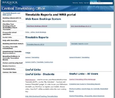 Timetabling webpage screengrab