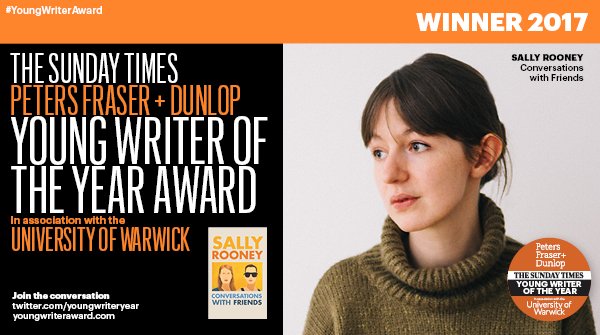 Sally Rooney named Young Writer of the Year Award, in association with the University of Warwick