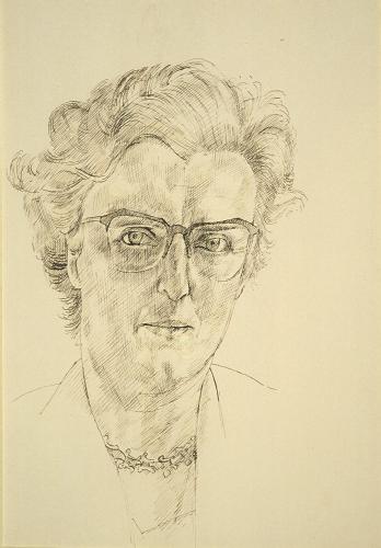 Preliminary sketch of Miss J D Browne, CBE MA, Principal, Coventry College of Education, 1959
