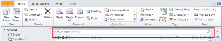 Search box in Outlook 2010