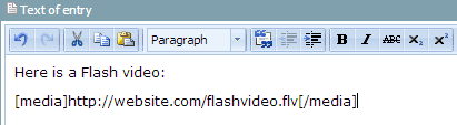 Flash video url is wrapped inside media tags