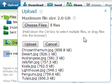 Upload window shows multiple files attached