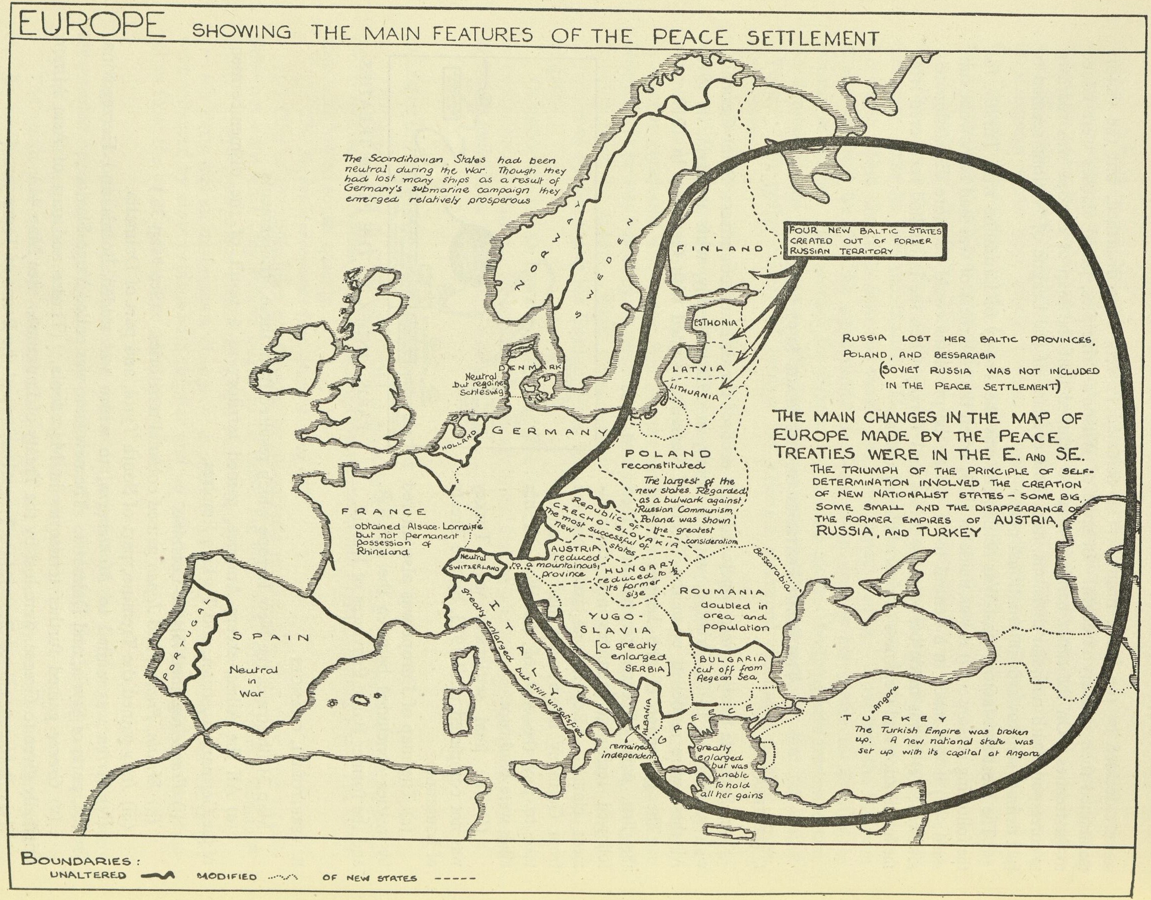 Europe, showing the main features of the peace settlement