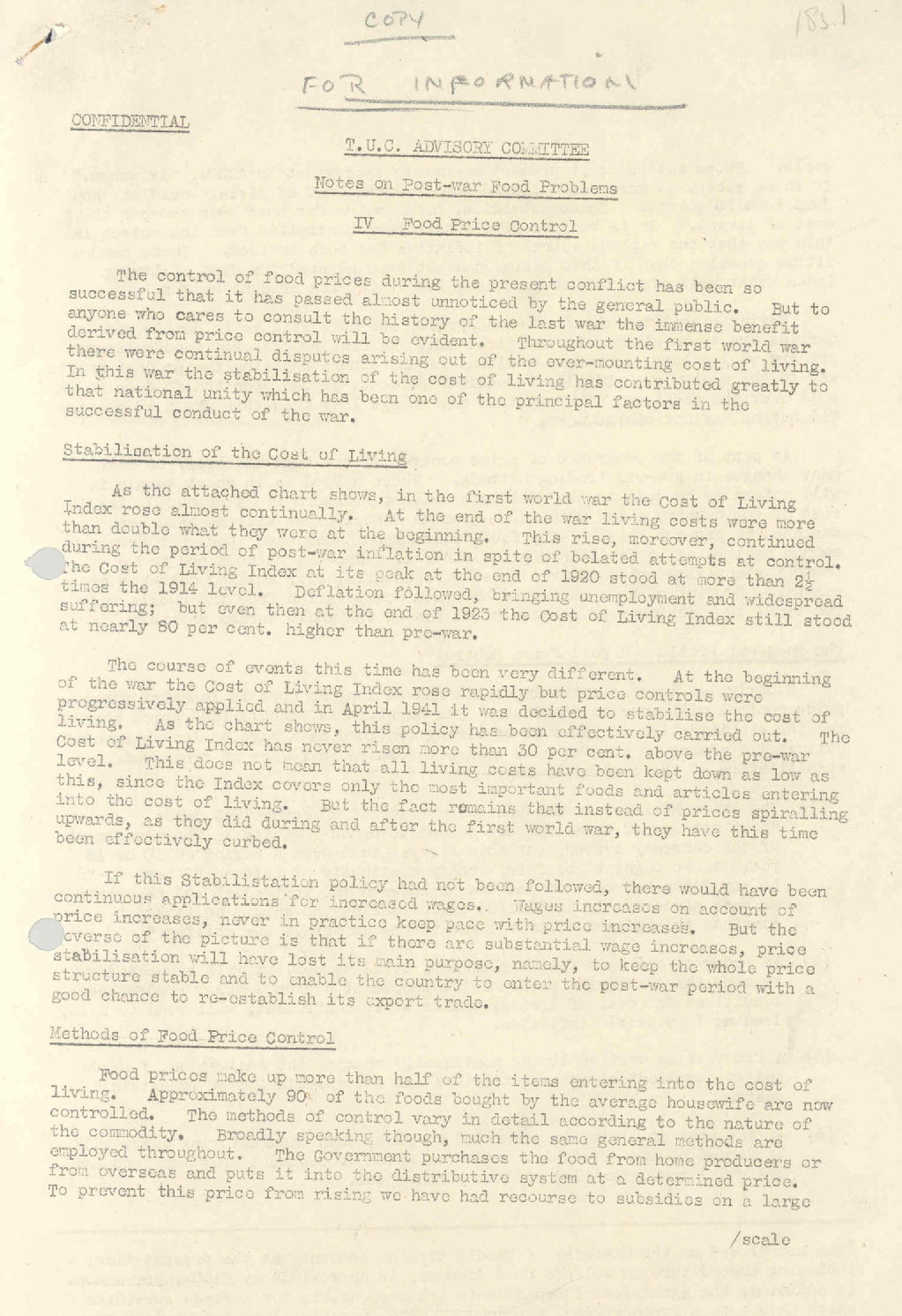 'Notes on Post-War Food Problems': 'IV. Food Price Control', 21 January 1944