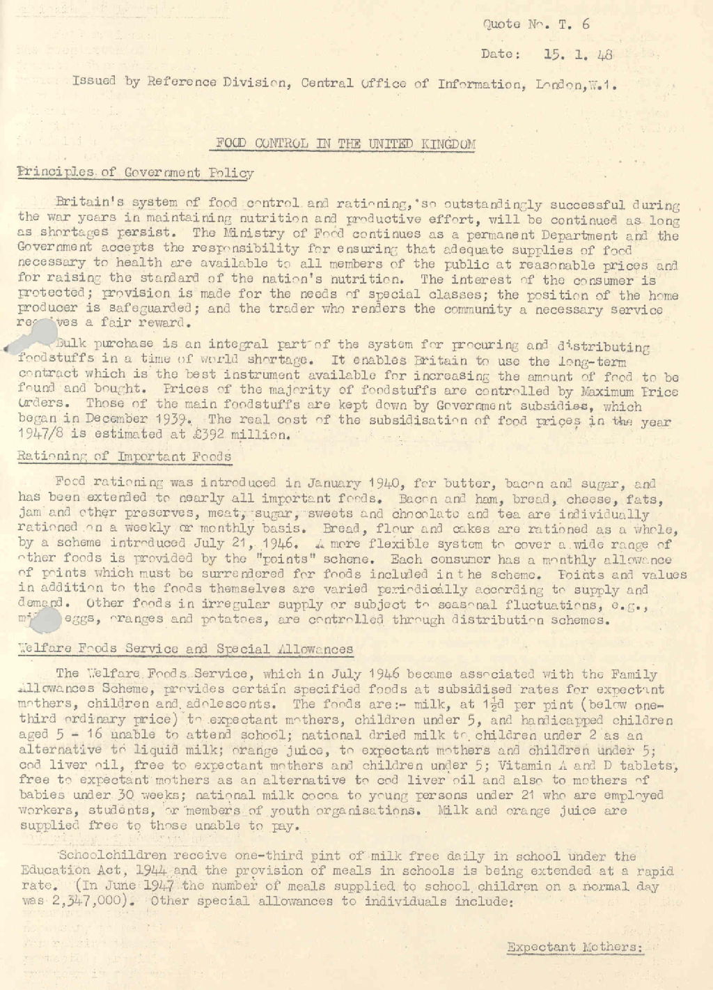 Post-war rationing, 1946 and 1948