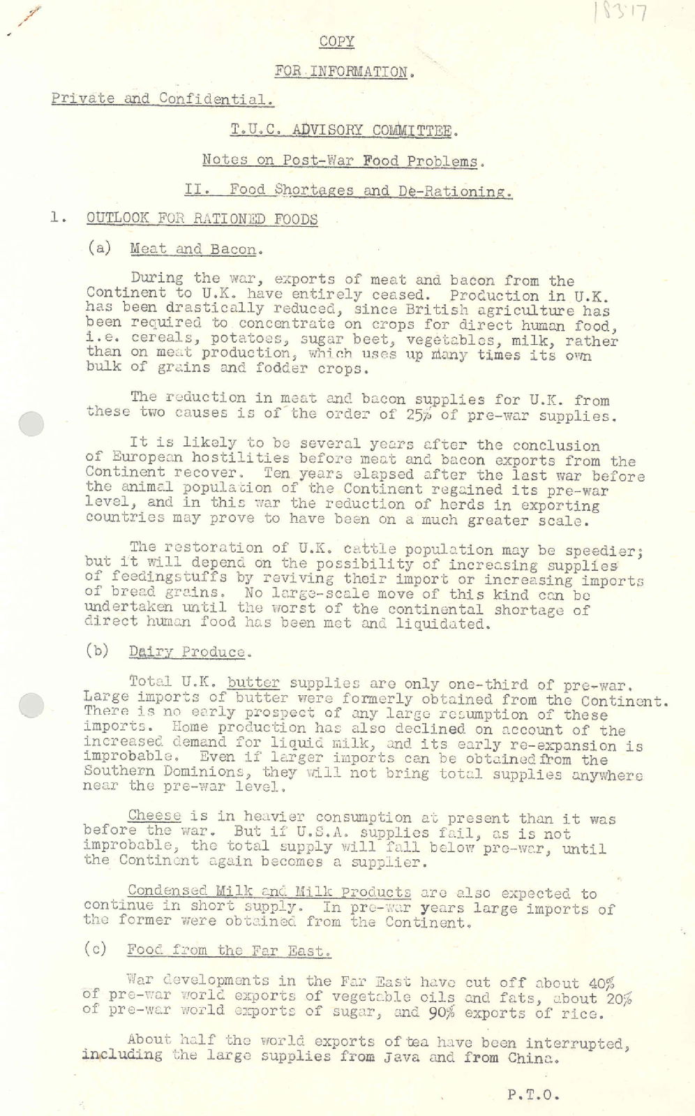 'Notes on Post-War Food Problems': 'III. Food Shortages and De-Rationing', 25 January 1944