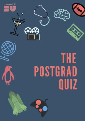 Postgrad quiz poster with various icons